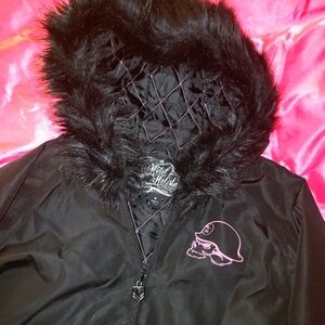 metal mulisha 🩷💀 black faux fur hooded winter jacket